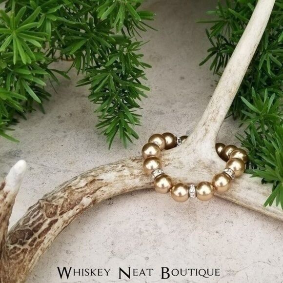 Pearl and Rondelle Rhinestone Stretch Bracelet Handmade - Picture 3 of 4